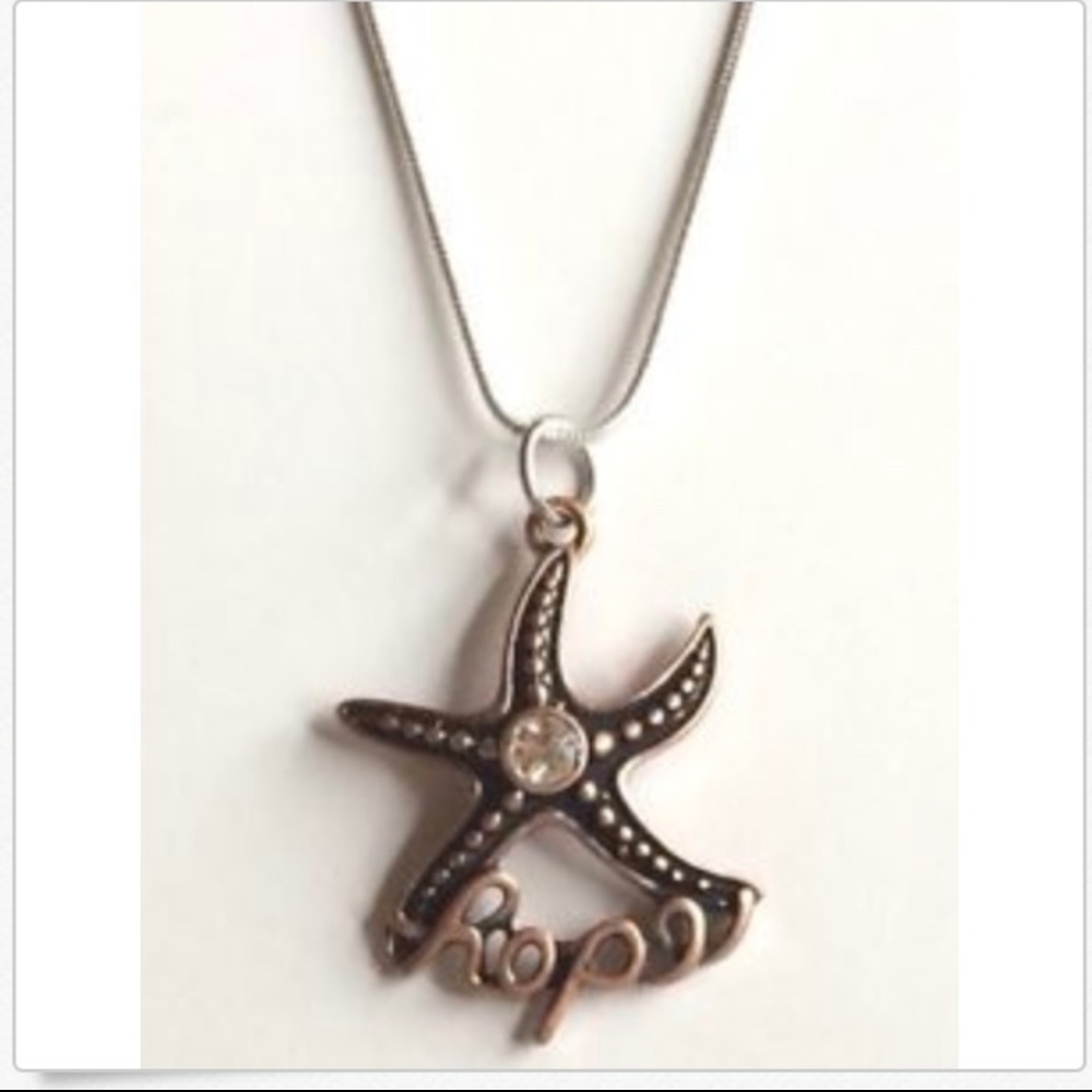 Copper Silver Starfish HOPE Necklace Message 18"